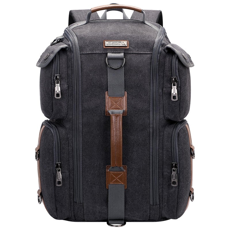 WITZMAN Travel Backpack for Men and Women Carry On Canvas Backpack Duffel Bag for Airplanes Fit 17 Inch Laptop (6661 canvas black) - Image 2